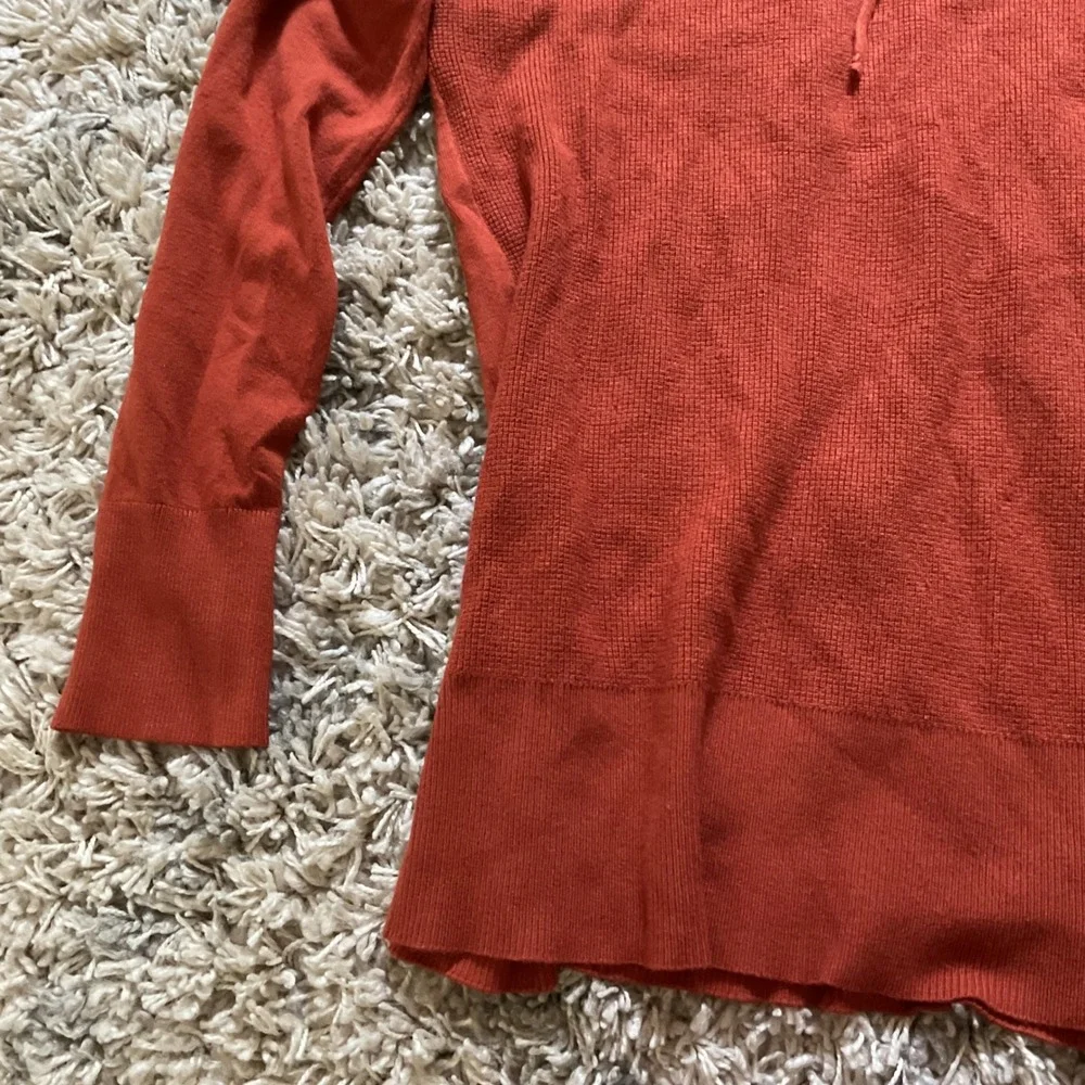 Jones New York Signature Rust Orange Waffle Knit Cowl Neck Drawstring Sweater M